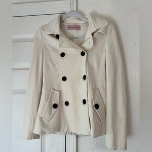 The Impeccable Pig Women's Ivory Pea Coat with Black Buttons